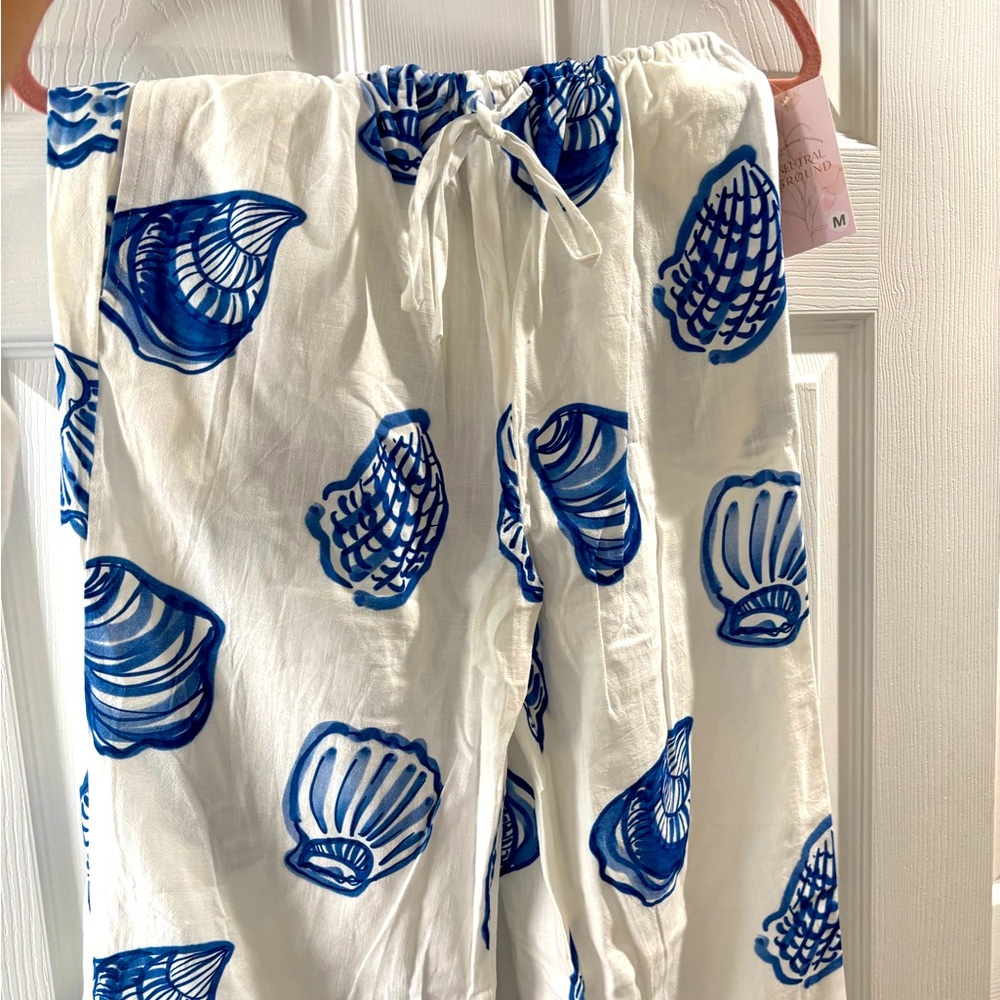 Blue and White Seashell Print Pants